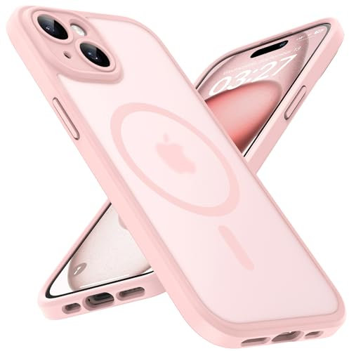 TOCOL Only for iPhone 15 Plus Case 6.7-Inch, Fit for MagSafe, Upgraded Full Camera Protection, 14FT Military Grade Shockproof Thin Slim Frosted Translucent Matte Back Phone Cover (Light Pink)