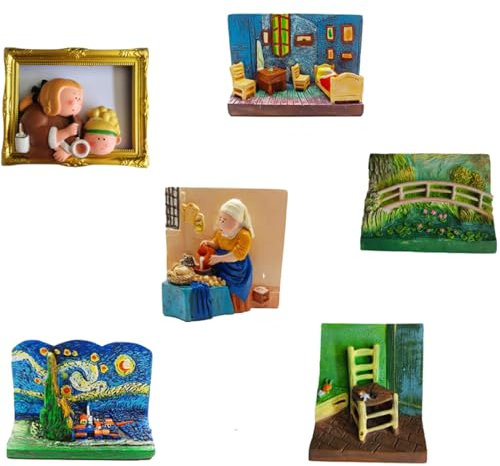Magnetische Kühlschrankmagnete, handbemalt, mit magnetischem Sternenhimmel, Schlafzimmer, Monet, Brücke, Prinz, Milch, Frau, 6 Stück