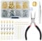 Bmeigo 300pcs Jewellery Clasps Set Gold Silver, Lobster Clasps with Extended Chains, Cords Ends, Crimping Clasps, Jump Ring Opener, Tweezer, Clamp for Jewelry Making Bracelets Necklaces Crafts DIY