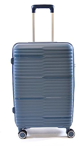 Zimmert Leather Trolley mit TSA Schloss Serie: FLIGHTOURER Gr. M 66 cm, 60 Liter 4 Rollen Koffer edler Hartschalenkoffer in Blau Polypropylen