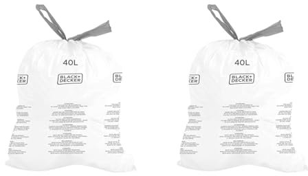 BLACK + DECKER BXBB00040E Drawstring, 40 Pack, White, 40L Bin Liner