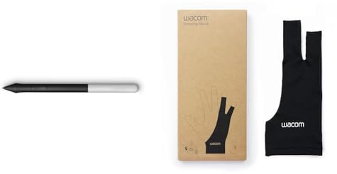 Wacom Pen für DTC133 Schwarz & Drawing Glove – Handschuh zum Zeichnen auf dem Grafik-Display (für Rechts- und Linkshänder, Zeichenhandschuh, schwarz), Black, Unique Size