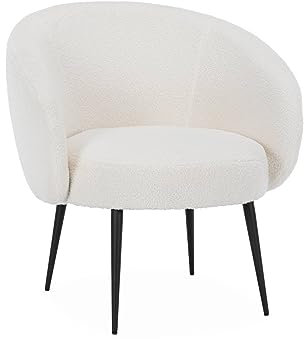 sweeek Cosy Rundsessel mit cremefarbenem Bouclé-Bezug, B 74 x T 72 x H 80,5 cm, Hima