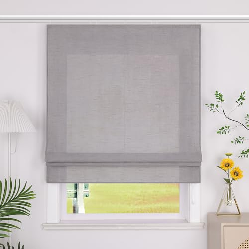 SCHOAL Raffrollo mit Klettband Einfarbige Vorhänge Wohnzimmer Gardine Blickdicht Raffgardine Fenster Rollo 1 Stück BxH 100x140cm Grau