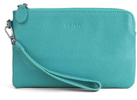 befen Clutch aus echtem Leder, kleine Geldbörse für Damen, Handy-Geldbörse für Damen, mit Handgelenkschlaufe, türkis, Retro