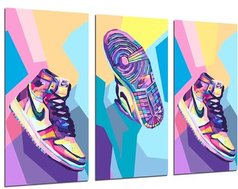 Cuadros Cámara Set mit 3 Wanddekorationen, moderne Dekoration für Wohnzimmer, Schlafzimmer, Zimmer, Schuhe Nike Blazer, 97 x 62 cm
