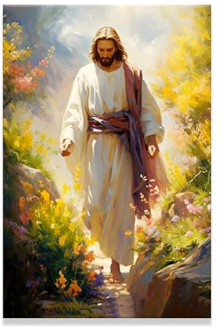 WALKFB Kunstdruck auf Leinwand, Motiv: Jesus Christus, Motiv: Jesus geht barfuß im Sommer, inspirierende Wanddekoration, christlicher Bilddruck, gerahmt oder ungerahmt, geeignet für christliche