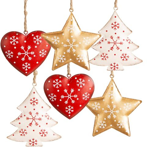 Logbuch-Verlag 6 Weihnachtsanhänger Anhänger Weihnachten Baumschmuck aus Metall Deko Set rot Gold weiß 5-9 cm