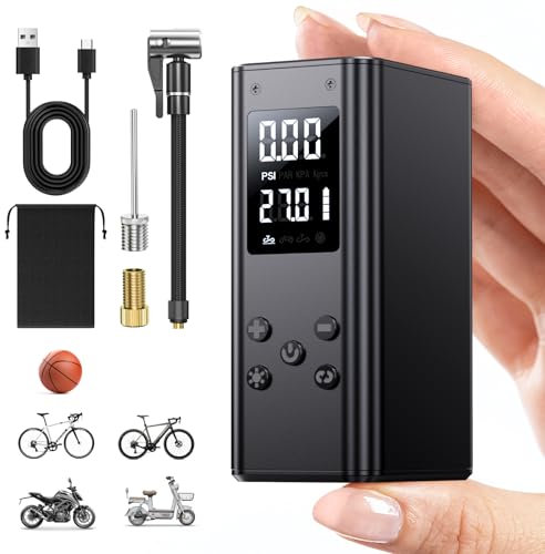 Mini Electric Bicycle Pump, Portable Tire Inflator With Digital Pressure Gauge for Road, Mountain, E-Bike, Motorcycle - Presta, Schrader Valve Compatible