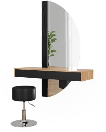 Vicco Schminktisch Melisa, Eiche/Schwarz, 120 cm mit Beleuchtung und Hocker