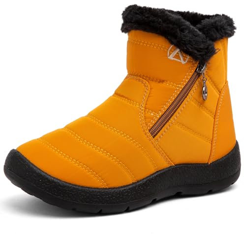 Rokiemen Stivali da Neve Ragazzi Ragazze Invernali Bambini Fodera Calda Foderato in Pelliccia Stivali Piatto Impermeabili Stivaletti All'aperto Antiscivolo Marrone 34 EU