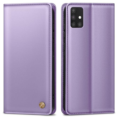 AIMOYU Premium Lederhülle Schutzhülle Tasche für Samsung Galaxy A71, Flip Case mit Standfunktion, Lila