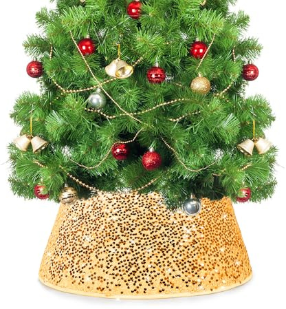 LACGO Weihnachtsbaum Kragen Rock, Glitzer Pailletten Weihnachtsbaum Basis Kragen für Weihnachtsdekor Glitzer Rustikal Weihnachtsbaum Stand Cover Ring für Winter Urlaub Party Weihnachten, 60cm (Gold)