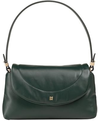 DUDU kleine Gesteppte Damen Umhängetasche, Gesteppte Handtasche mit abnehmbaren Schulterriemen und Flap, aus weichem Leder Mangrove