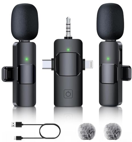 3 in 1 Wireless Microphones for iPhone & Android Wireless Lavalier Microphone for Video Recording USB-C Clip-on Lapel Bluetooth Microphone for Professional Video Recording and Vlogging