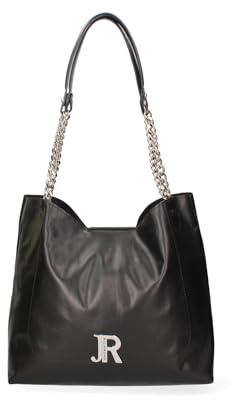 John Richmond Damen-Umhängetasche aus 100% echtem Leder. Handwerkliches Produkt. Hergestellt in Italien JR-W-1100-TY Schwarz und Silber 34x31x15 cm