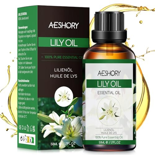 AESHORY Aceite Esencial de Lirio 50ml, 100% Naturales Aceites Esenciales de Aromaterapia de Grado Terapéutico para Humidificador Difusores, Masaje, Baño, Cuidado del Cabello y la Piel