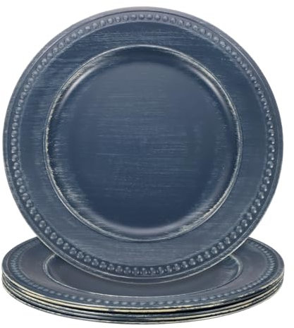sourcing map 6 sottopiatti vintage sfusi, 33 cm, in plastica, con perline per piatti piani, set di piatti rotondi, per feste di nozze, eventi, decorazione da tavolo, blu scuro