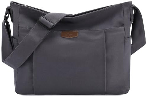 Kasgo Umhängetasche Damen Herren, Große Canvas Messenger Bag Crossbody Bag Schultertasche Tote Bag für Arbeit Schule Reisen Grau