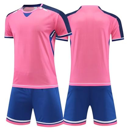 Cozozn Maillot de Foot Enfant Tenue de Foot Enfant Garçons Ensemble Football Vêtement Sport Entrainement T-Shirt et Short Set, 6-7 Ans, Rose Bleu(Étiquette: 3XS)