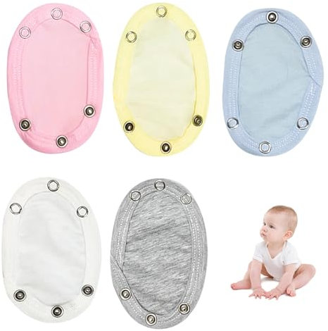 5 Pezzi Estensione Body Neonato, Estensione In Cotone Per Body Neonato, Estensione Con Bottoni A Pressione, Chiusura In Metallo Diametro 9 mm, Per Body Regolabili (Blu/Bianco/Giallo/Grigio/Rosa)