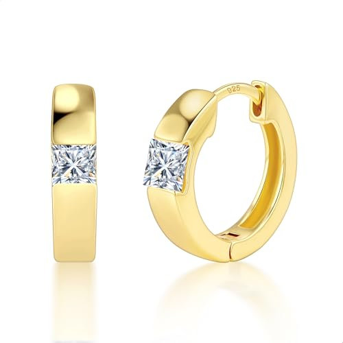 ALEXCRAFT Ohrringe Gold Kleine Silber 925 Creolen, Vergoldet Ohrringe Creolen Dick Breit Knorpel Huggie Kreolen Glitzer Creolen mit Stein Zirkonia Ohrringe Gold Kleine Creolen Damen Mädchen