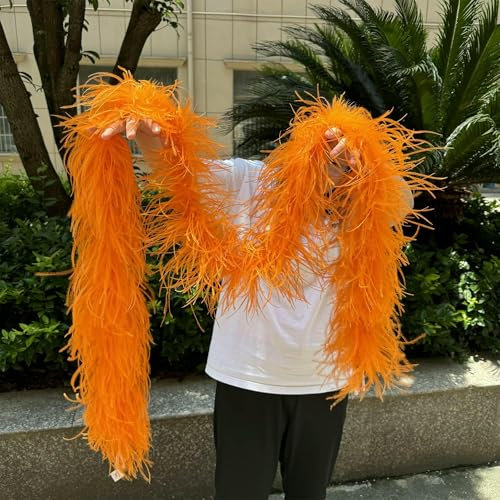 Boa de plumas de avestruz rosa y rojo, 6 capas gruesas, bufanda y chal de plumas de avestruz para manualidades, bodas, fiestas, vestidos, ropa, decoración, Plumas-11 naranja, 6 capas, 1 metro