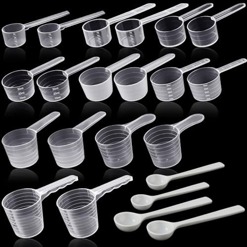 HavaCue 22 Pcs Transparent Washing Powder Scoop, 1g/2ml - 50g/100ml Protein Scoop, Reusable Plastic Measuring Spoons for Milk Powder, Dosing Spoons for Coffee, Baking Soda, Flour and Kitchen Supplies