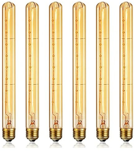 Malloy Dimmbare Lange Röhrenlampe E27 40W Retro-Glühlampe Dimmbarer Virtueller Filament-Vintage-Glühbirne 220V Industrie-Heim-Bar-Kronleuchter Schöne Röhren-Dekorationsbirne 6 Stück