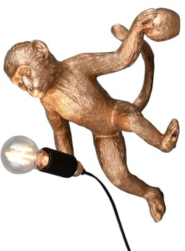 meineWunschleuchte Wandleuchte mit Stecker und Schalter Affenlampe Gold, Höhe 36,5cm