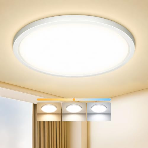 Tyreses Deckenlampe LED, Modern Deckenleuchte Flach Rund, Weiß, Ø22cm | 3 Farbtemperaturen, 18W, 1800lm, CRI>80, Flimmerfrei, Blendarm, IP54, Einfache Montage, für Küche, Badezimmer, Flur