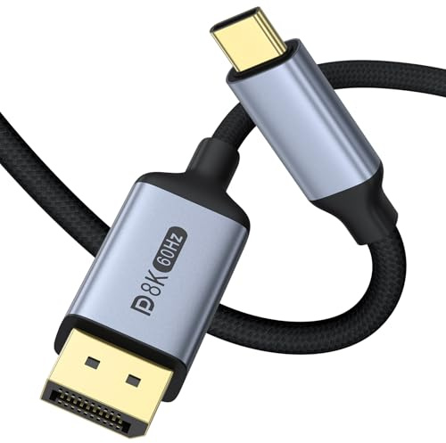 2M/6.6FT 8K@60Hz USB C to Display Port Cable 1.4, Uni-Directional Type C Thunderbolt 4/3 to Dp Cable 32.4Gbps Thunderbolt to Display Port for iPhone 16/15, MacBook Pro/Air, iPad, Mac mini, Galaxy