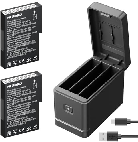 AKASO 2 x 1350mAh Rechargeable Cold-Resistant Battery with 3-Channel Charger Case for AKASO 360 Camera, MicroSD Card Holder