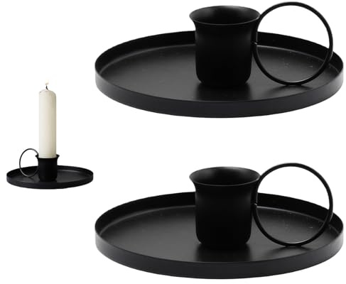 2 Stück Kerzenhalter Stabkerzen,Kerzenständer Schwarz,Vintage Kerzenhalter Stumpenkerzenhalter Kerzenuntersetzer aus Eisen mit Griff Weihnachten Party-Dekorationen Notkerzenhalter