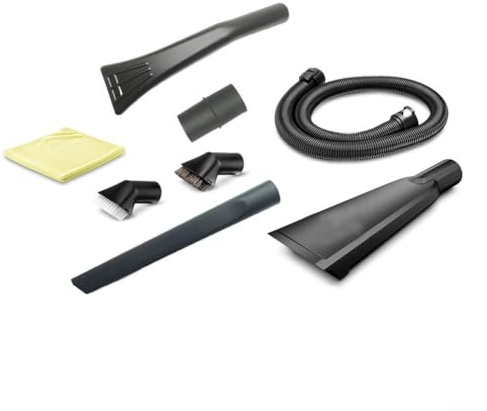 Kit de nettoyage intérieur de voiture 7 pièces pour aspirateur Karcher - Suceur plat extra long, brosses à poils durs et doux, tube d'extension de 1,5 m, chiffon en microfibre (8 pièces)