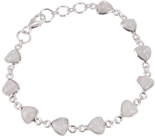 GURU SHOP Indisches Boho Silber Armband, Edelsteinarmband - Mondstein