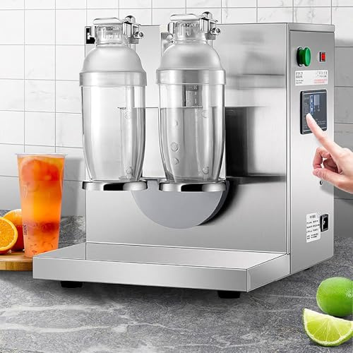 Milkshake Maker Electric Milk Tea Shaker Machine Cocktail & Drink Mixer Stainless Steel, Double Frame Bubble Tea Shaker,0-120s Adjustable Milk Shake Mixer Machine with Double 1000 ML PC Cups