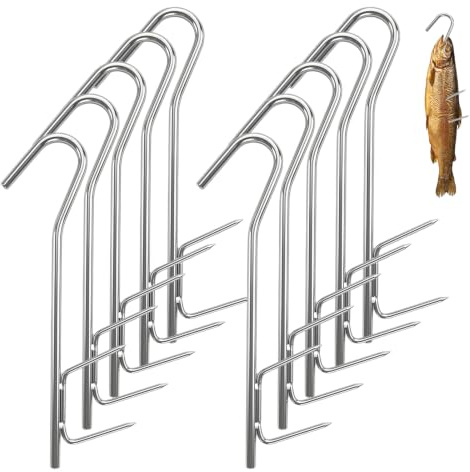 Golgner 10 Stück Räucherhaken Edelstahl, Räucherhaken Fisch 21cm, Fischhaken zum Räuchern, Fleischerhaken Edelstahl, Fleischhaken H-Form, für Räuchern von Fisch, Fleisch, Wurst, Käse