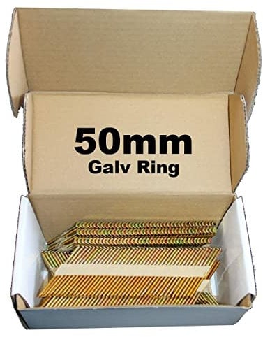 1000 x 50mm Galvanised Ring Framing Nails,Clipped D-Head, for DEWALT 18v Cordless DCN692