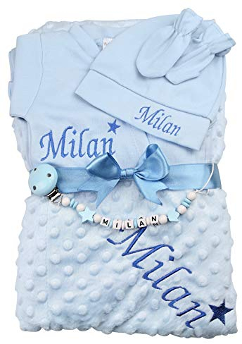 minisworld Baby Erstlingsset personalisiert Junge blau
