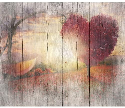 murando - Vlies Fototapete Holz Optik 300x210cm- Foto Tapete Schlafzimmer Wohnzimmer Vliestapete XXL Wandtapete Motivtapeten Bildtapete 3d Effekt Wand Dekoration - Landschaft Baum Herz f-C-0175-a-a