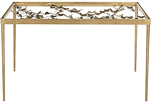 SAFAVIEH Glam Iron Leaf Desks, in Gold and Clear, 60 X 120 X 75