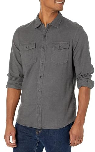 Amazon Essentials Men's Slim-Fit Long-Sleeve Two-Pocket Flannel Shirt, Charcoal Heather, L