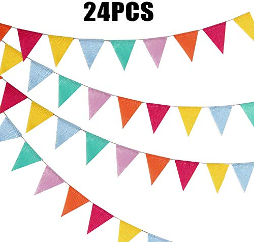 G2PLUS 6m Wimpelkette Outdoor, Wimpel Girlande Wetterfest, 1 Stück 24pcs Garten Deko Girlande Bunt für Hochzeit Geburtstag Party Festival Dekoration