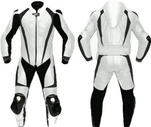 MATAGEAR Motorcycle White and Black One Piece Leather Racing Suit CE Approved Protection (Large)