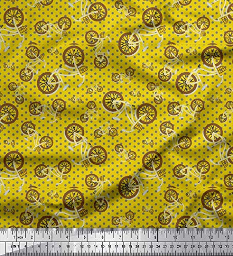 Soimoi Gelb Baumwolle Batist Stoff dot & Fahrrad Transport gedruckt Craft Fabric 1 Meter 42 Zoll breit
