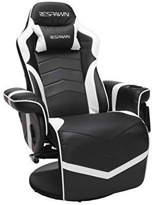 RESPAWN 900 Gaming Recliner - Modern White Leather Video Game Console Recliner Chair with Footrest, Cup Holder & Side Pouch