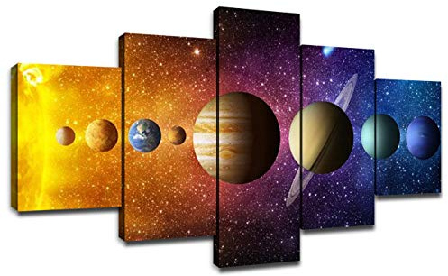 Sonnensystem-Wandkunst für Kinderzimmer, Bilder, Universum, Planeten, Wanddekoration, Leinwand, Kunstdrucke, Weltraum, Poster, Wohnzimmer, Schlafzimmer, gerahmt, fertig zum Aufhängen (152.4x81.3 cm)