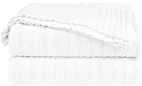 sourcing map Soft 100% Cotton Cable Knit Blanket for Sofa and Couch,Lightweight Knitted Throw Blanket, Home Decorative Blanket, 60x78 White