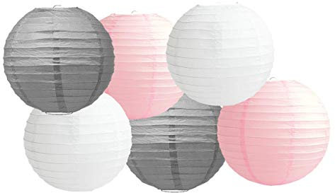 Papierlaternen, gemischte Farben, 6 Stück, runde Papierlaternen, Lampenschirm, Party-Dekorationen (Babyrosa Farbton, 15 cm))